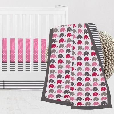 Bacati - Elephants Pink/Fuschia/Gray 3 pc Crib Bedding Set