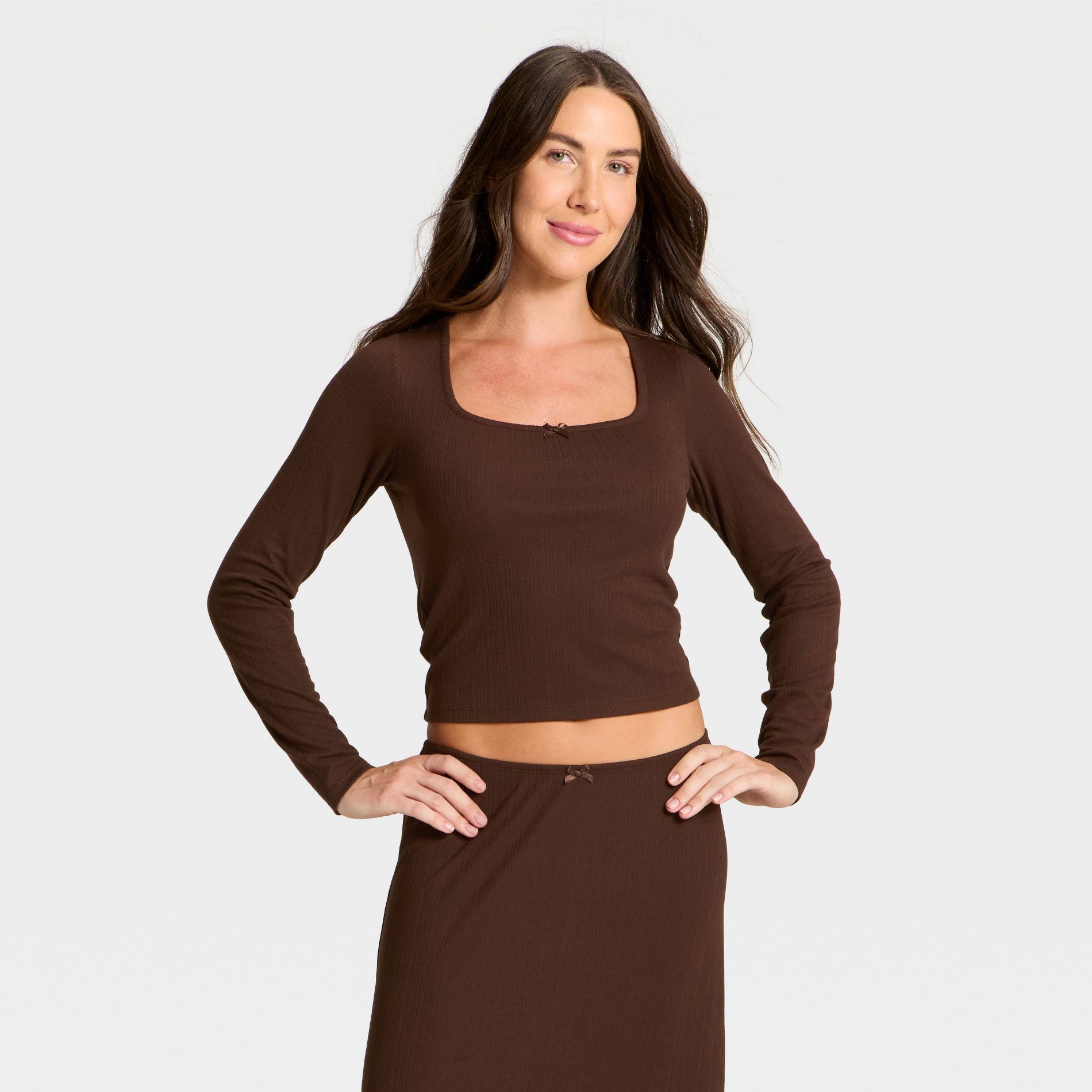 Women's Variegated Ribbed Long Sleeve Pajama Top - Auden™