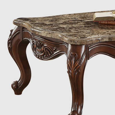 Traditional Cherry Oak and Marble Rectangular Coffee Table