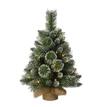 2ft Puleo Pre-Lit Flocked Tabletop Artificial Christmas Tree Clear Lights