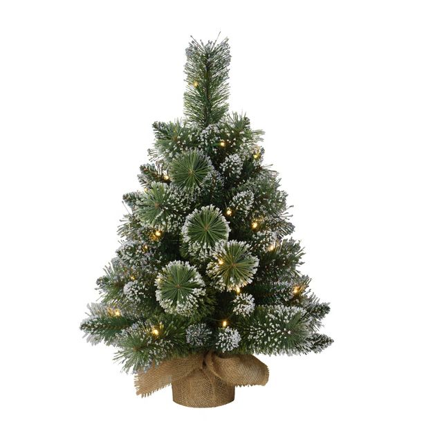 2ft Puleo Pre-Lit Flocked Tabletop Artificial Christmas Tree Clear Lights, 1 of 5