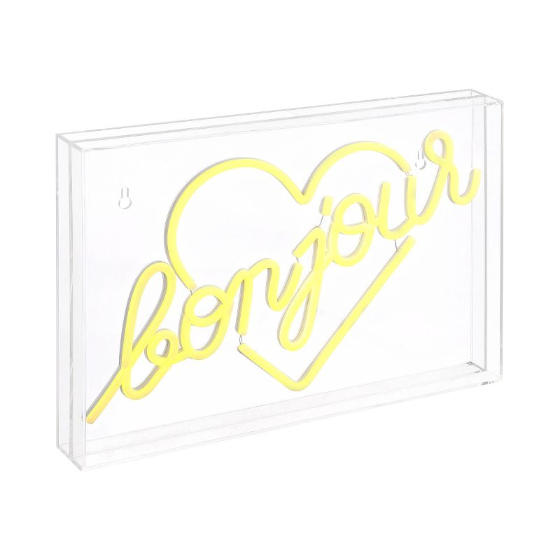 15&#34; x 10.3&#34; Bonjour Heart Contemporary Glam Acrylic Box USB Operated LED Neon Light Yellow - JONATHAN Y, 3 of 8