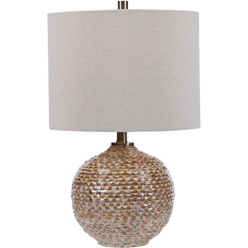 Uttermost Rustic Accent Table Lamp 22" High Rust Brown Glaze Taupe Ceramic Beige Linen Drum Shade Living Room Bedroom House Home, 1 of 2