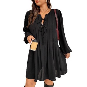 YESFASHION Women's Plus Size Pleated Mini Dress Long Sleeve Loose Flowy  Swing Casual Tunic Dress,XL,Black : Target
