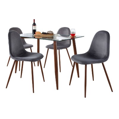 LumiSource 5pc Clara Pebble Dining Set Walnut Metal