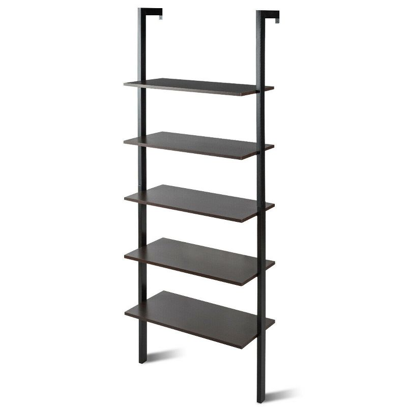 Costway 5-Tier Ladder Shelf Wood Wall Mounted Bookshelf W/Metal Frame Display Shelf, 4 of 5