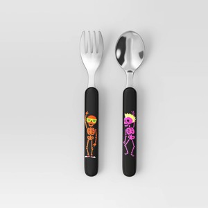 2pc Halloween Skeletons Flatware Set Black: Kids Modern Dining, Dishwasher-Safe - Hyde and EEK! Boutique™ - 1 of 3