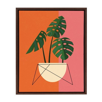 18" x 24" Sylvie Monstera by Amber Leaders Designs Framed Wall Canvas Brown - Kate & Laurel All Things Decor