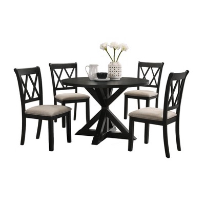 Windvale Tan Wood 5-Piece Dining Set with Upholstered Chairs
