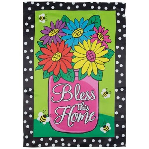 Northlight Bless this Home Bouquet with Vase Outdoor House Flag 28" x 40" - 1 of 4