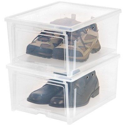 IRIS USA 2 Pack Wide Shoe Storage Box Stackable and Drop Front