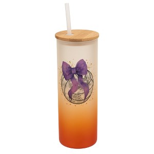 Elanze Designs 25 Ounce Frosted Glass Gradient Travel Tumbler With Straw and Wooden Lid, Volleyball With Purple Bow Orange - 1 of 1