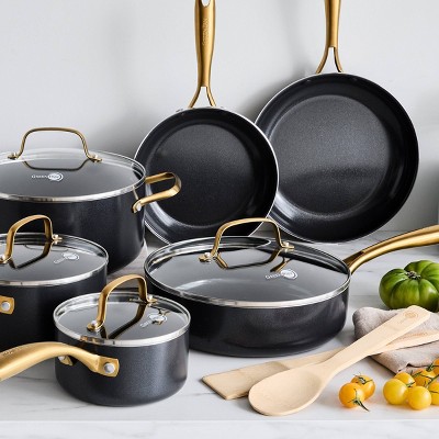 Greenpan Rio 16pc Ceramic Nonstick Cookware Set Black : Target