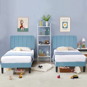 VECELO Velvet Upholstered Platform Bed Frame with Adjustable Headboard, Sturdy Wood Slat Support, No Box Spring Required - 1 of 4