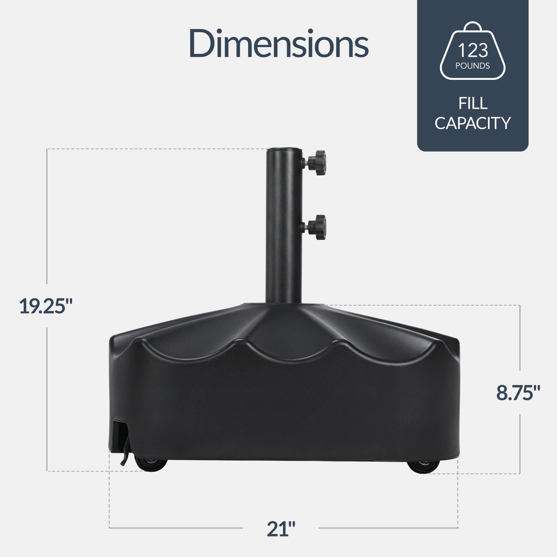 Best Choice Products 123lb Capacity Fillable Mobile Umbrella Base for Patio, Deck, 4 Wheels - Wavy Design - Black