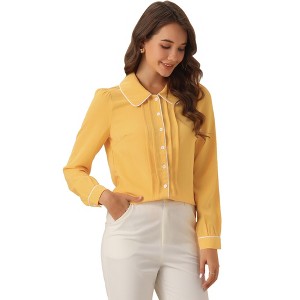INSPIRE CHIC Women's Casual Peter Pan Collar Button Down Contrast Puff Sleeve Work Blouse - 1 of 4