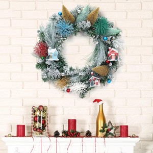 Acekool 24" Snow Frosted Wreath with Pinecones & Mini House, Rustic Holiday Decor for Front Door, Indoor Outdoor - 1 of 4