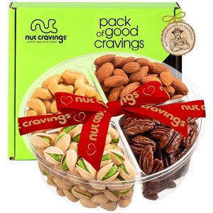 Nut Cravings Gift Basket + Red Ribbon Nuts Arrangement Platter - 1 of 4
