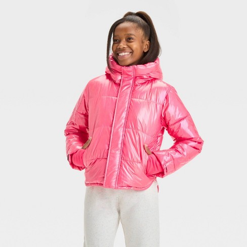 Girls Solid Puffer Jacket All In Motion Pink M Target