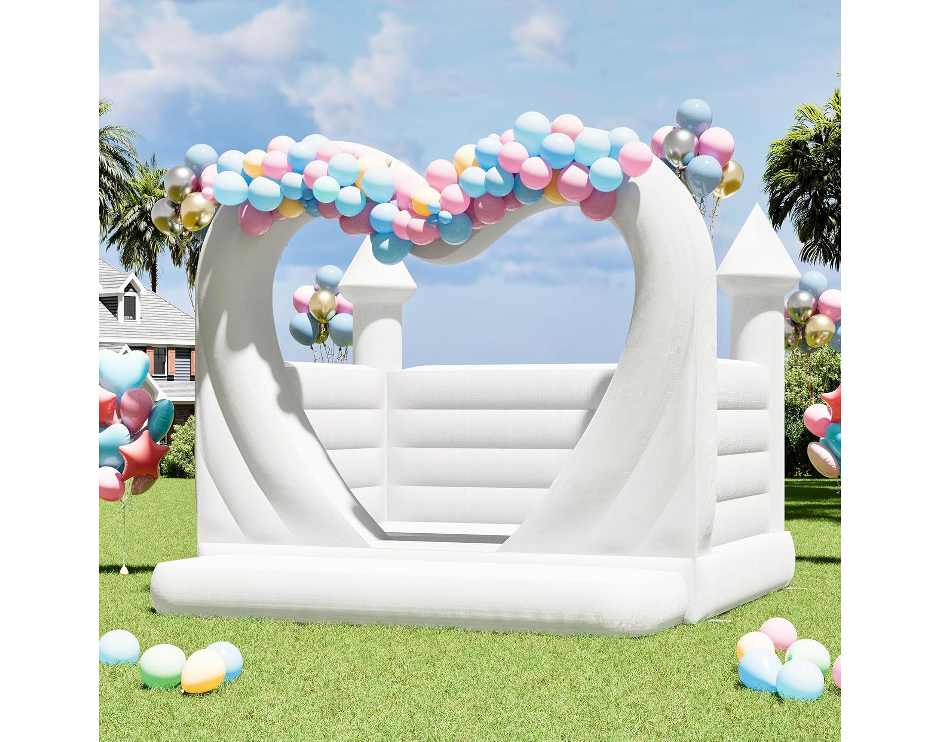 AMERLIFE White Bounce House with Ball Pit and Slide, Commercial PVC Wet and Dry Inflatable Castle