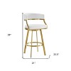 HomeRoots 26" White and Gold Faux Leather and Stainless Steel Low Back Counter Height Swivel Bar Chair - 3 of 4
