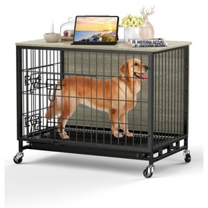 Dog Crate Furniture, Wooden Dog Crate Furniture Side End Table, Indoor Kennel with Double Doors - 1 of 4