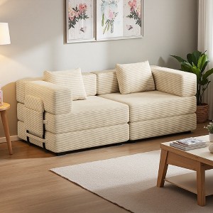 72.4" Corduroy Convertible Folding Sofa Bed with 2 Side Pockets & 2 Cushions - 1 of 4