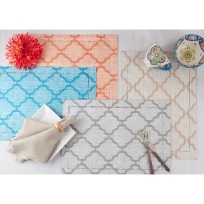 Gray Fabric Laser-Cut Hemstitch Placemats Set of 4