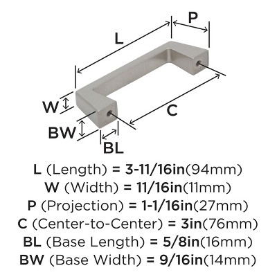 Satin Nickel 3" Center to Center Cabinet Bar Pull