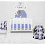 Bacati - Elephants Blue/Navy/Gray 4 pc Crib Bedding Set with Diaper Caddy