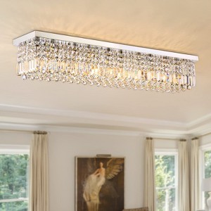Ludomide Rectangle Chandelier, Modern Crystal Raindrop Chandelier with K9 Crystal, 10-Lights Flush Mount Ceiling Lights Fixture L47 X W10 X H10 - 1 of 4