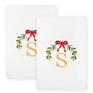 Linum Home Textiles Christmas MISTLETOE MONOGRAM - Embroidered Luxury 100% Turkish Cotton Hand Towels (Set of 2) - 1 of 2