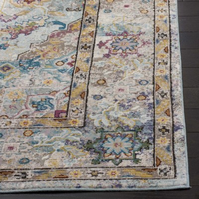 Beige and Blue Hand-knotted Synthetic Square Area Rug