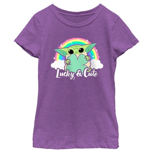 Girl's Star Wars: The Mandalorian Grogu St. Patrick's Day Rainbow Lucky and Cute T-Shirt - image 1 of 4