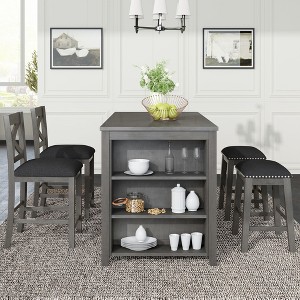 NicBex Dining Room Table Set Morden Kitchen Table with 3 Storage Shelves, 2 Upholstered Chairs and 2 Stools for Dining Room - 1 of 4