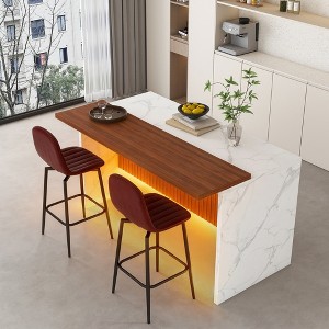 KWPZQEB 63" Modern Kitchen Island, Imitation Marble Rectangle Dining Table with LED & Grille Design for Dining Room, Living Room, Bar, Office - 1 of 4