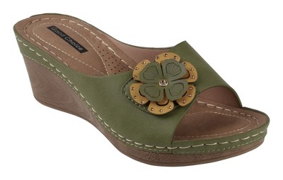 GC Shoes Naples Green 6.5 Flower Comfort Slide Wedge Sandals