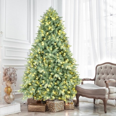 Pre-Lit Christmas Tree with Warm White LED Lights and Stable Metal Stand, Blue-Green Christmas Tree for Home Holiday Decoration–The Pop Home