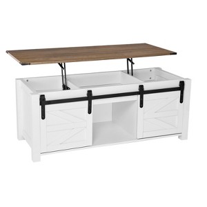 VEVOR 47.2in Farmhouse Lift Top Coffee Table,Rustic Center Table with Barn Door and Hidden Storage Compartment,Modern Rectangle Lifting Tabletop,White - 1 of 4