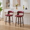 SEYNAR PU Leather 360 Degree Swivel Open Back Bar Stools Wood Legs Set of 2 - 2 of 4