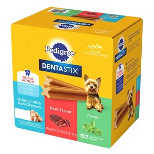 Pedigree Mint, Beef and Chicken Flavor Dentastix Variety Pack Toy and Small Breed Dental Dog Treats - 2.36lbs - 1 of 4