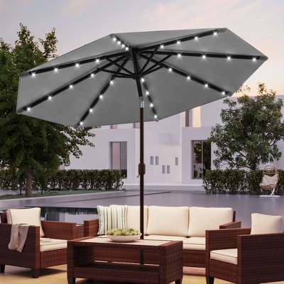 Sonkuki Patio 10FT LED Market Umbrellas With Solar Lights, Table Umbrella for Patio and Outdoor With Tilt Button for Deck and Pool
