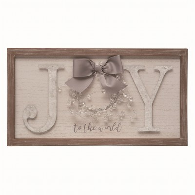 Transpac Wood 15.75 in. Cream Christmas Joy Wreath Wall Decor