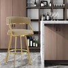 HomeRoots 30" Sand and Gold Faux Leather and Stainless Steel Low Back Bar Height Swivel Bar Chair - 2 of 4