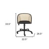 HomeRoots Beige and Black Solid Wood Steel And Cane Rattan Adjustable Swivel Rolling Office Chair - 3 of 4