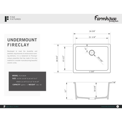 White Fireclay Single Bowl Undermount Kitchen Sink