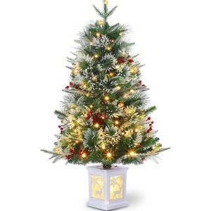 Decoration Tree,Pre-Lit Flocked Artificial Christmas Tree with Pine Cones, Artificial Xmas Tree w/ 386 Branch Tips , Antique Urn Base for Home - 1 of 4