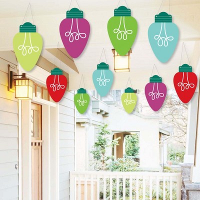 Big Dot of Happiness Hanging Christmas Light Bulbs - Outdoor Holiday Party Hanging Porch and Tree Yard Decorations - 10 Pc