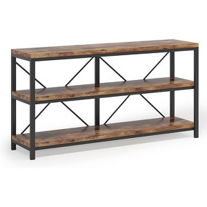 Gulches Industrial Console Table, 3-Tier Storage, Rustic Brown, 55", Sofa/Entryway/TV Stand - 1 of 4