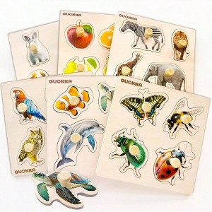 Wooden Puzzles for - 6 Pegged Animal Fruit Learning Toy Fo - 1 of 4